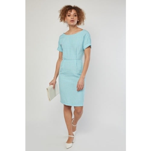 Rolled Sleeve Midi Dress - Blue
