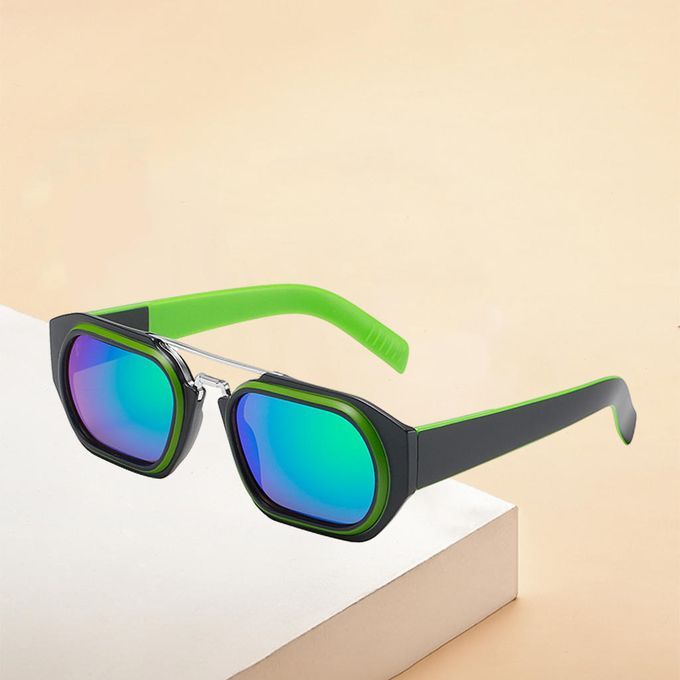 Trendy Shape Beam Rectangle Sun Glasses Traveling Vacation Black Green