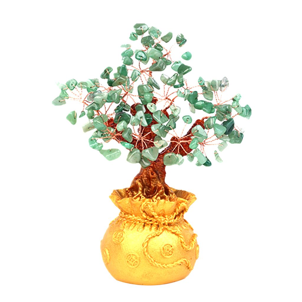 7inch Natural Crystal Gemstone Money Tree For Office Home Desk Green
