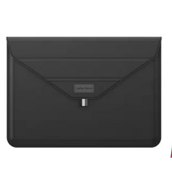 2 In 1 Pu Leather Laptop Sleeve Bag With Folding Stand Holder For Laptop 13/14" - Black