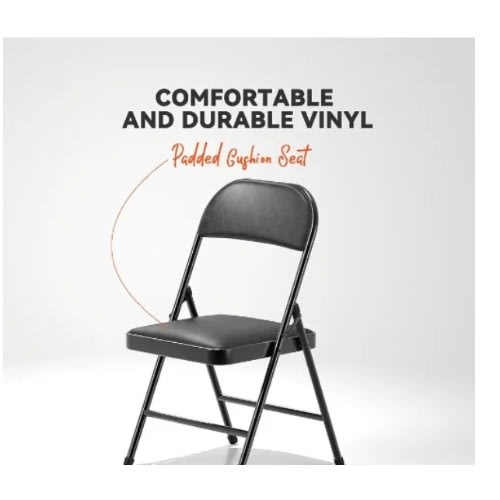 Portable Garden Folding Chair With Cushion -  Black