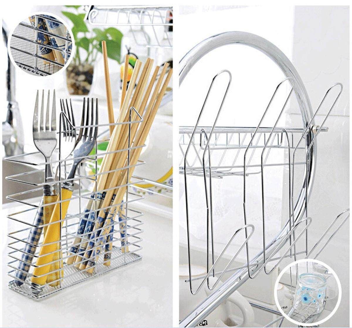 Stainless Steel Dish Rack 2 Tier - Space Saver Dish Drainer Drying Holder Sliver