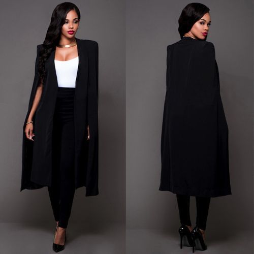 Women Long Cloak Cape Blazer Coat Cardigan Split Jacket Slim Office OL Suit