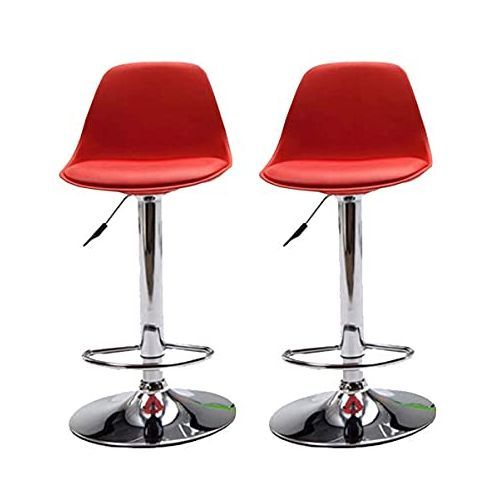 Set Of 2 Plastic Bar Stools With Leather Seat Pad(Red)