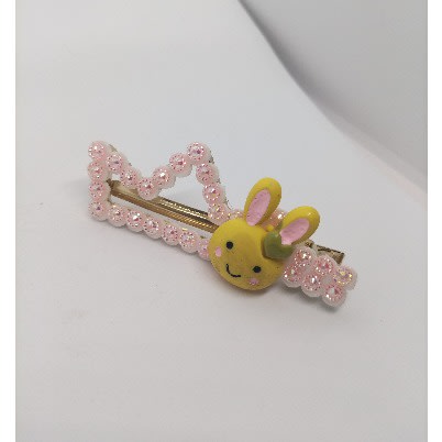Shimmery Glitter Smiley Bunny Hair Clip -Pink