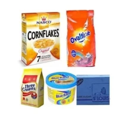 Ovaltine / Nasco Cornflakes / Three Crowns Milk / Blue Band And Sugar Combo