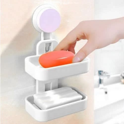 New Play Double Layer Soap Rack With Suction Cup - White