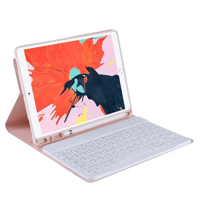 T102B For IPad Air / Pro 10.5 Inch (2019) TPU Candy Color Ultra-thin Bluetooth Keyboard Protective Case With Stand & Pen Slot(Pink)