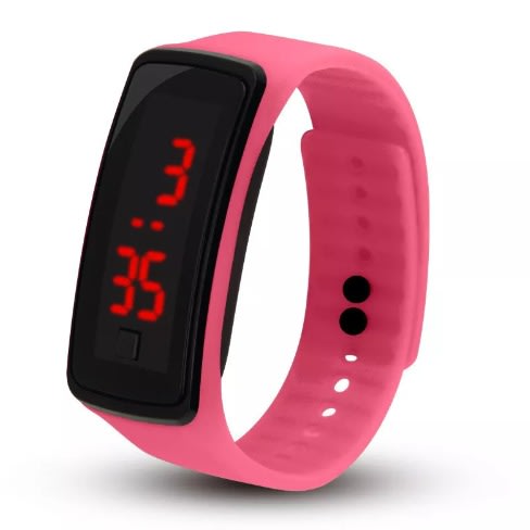 Unisex Rectangle Shape Led Watch - Pink