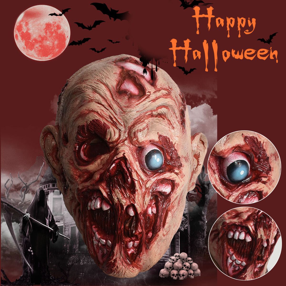 Halloween Bloody Zombie Cover Melting Face Cover Adult Latex Costume Halloween Scary Party Decorations