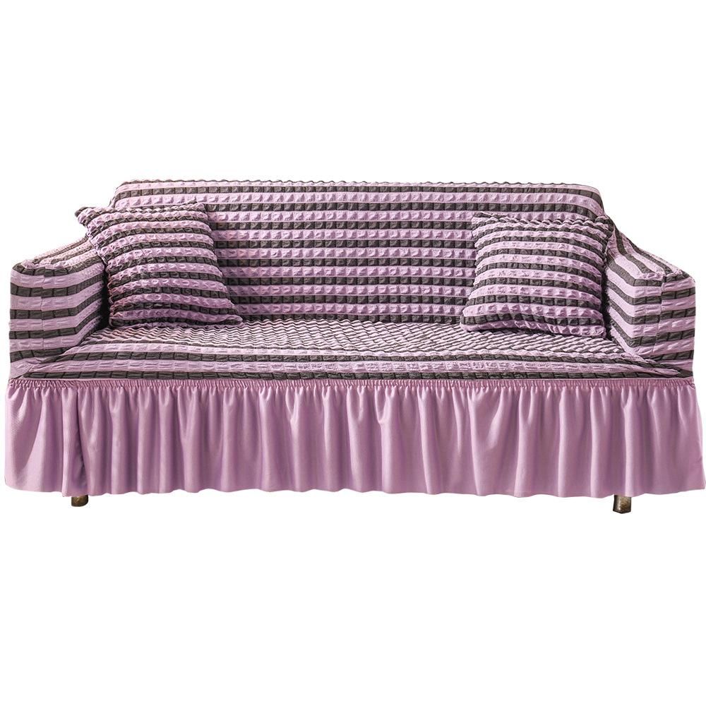 Luxury Fabric Sofa Slipcover Non-Slip All Seasons For 3 Seats-Purple
