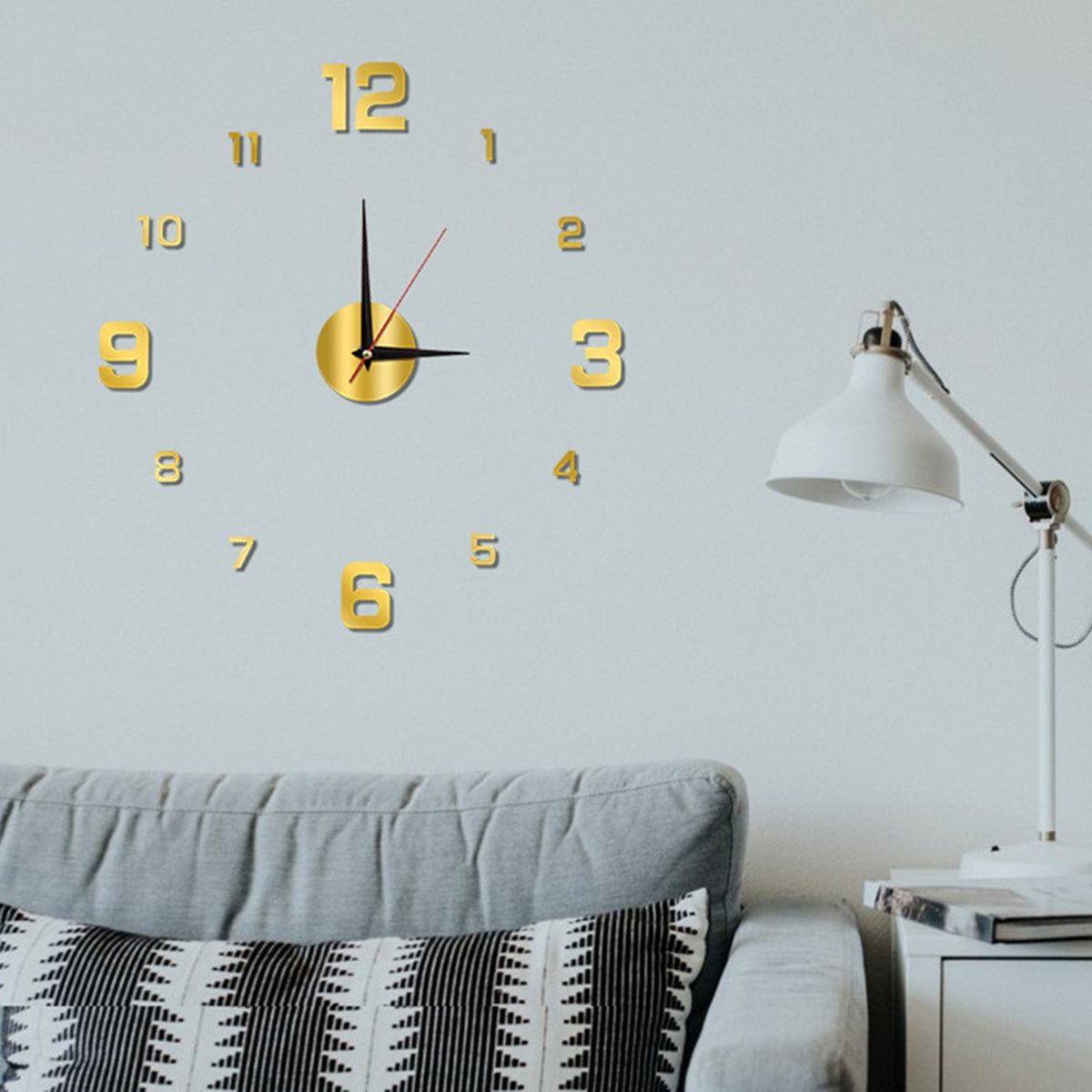 Clock Night Light 3D Real Big Wall Clock Golden