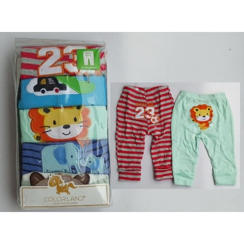 Baby Boy Tapered Ankle Pants With Cartoon Embroidery - 5pcs