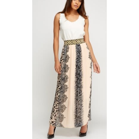 Pleated Print Maxi Skirt - Multicolour