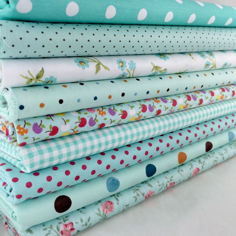 9Pcs Bundles Fabric Quarter Cotton Florals Gingham Craft