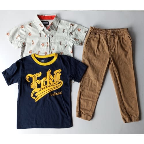 Boys T-shirt + Shirt & Chinos Set - 3pcs