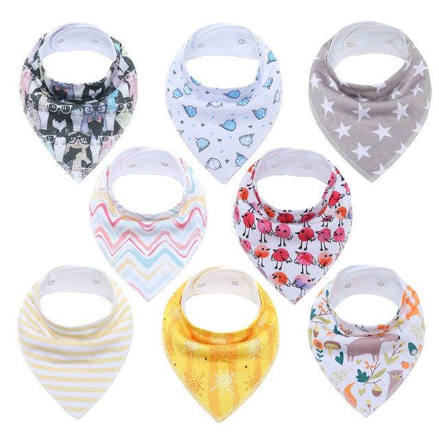 8Pcs Boys &Girls Infant Adjustable Snaps Saliva Bibs