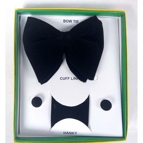 Men's Butterfly  Bow Tie With Cufflinks & Pocket Square - Black