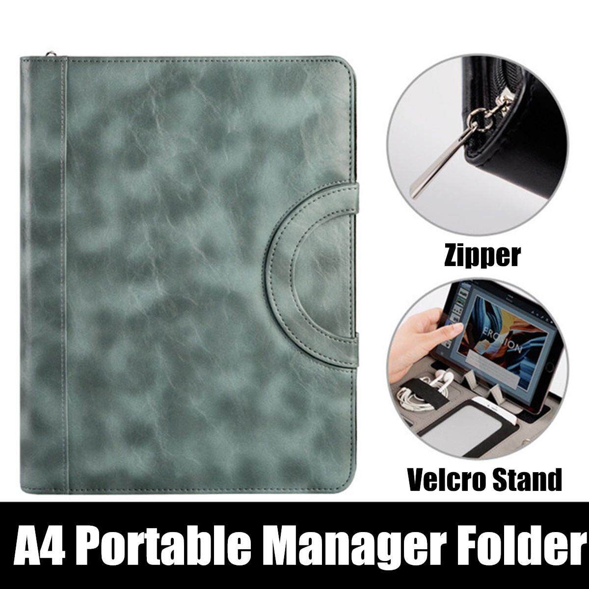 A4 Portable Manager Folder Document Business File Holder Zipper Briefcase Bag(No Pen) Grey