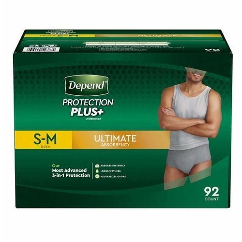 Depend Protection Plus Ultimate Underwear For Men, Small/medium (92 Count)