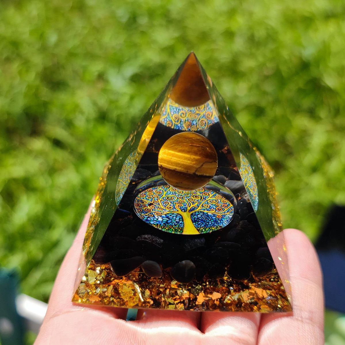 1Pcs Crystal Pyramid Obsidian Orgone  Ornament For Yoga Style E