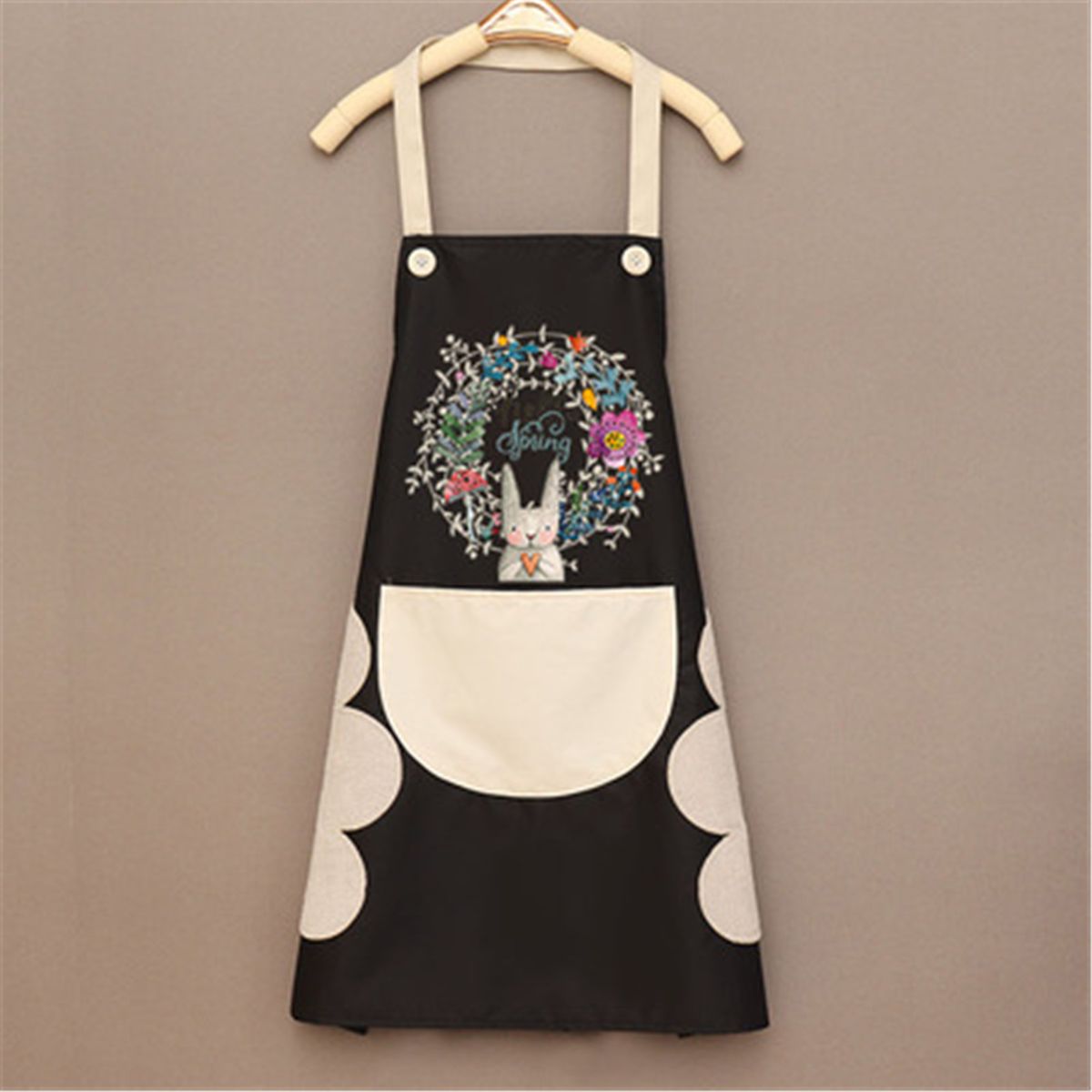 Wipeable Oil-Proof Wreath Rabbit Kitchen Nail Shop Apron