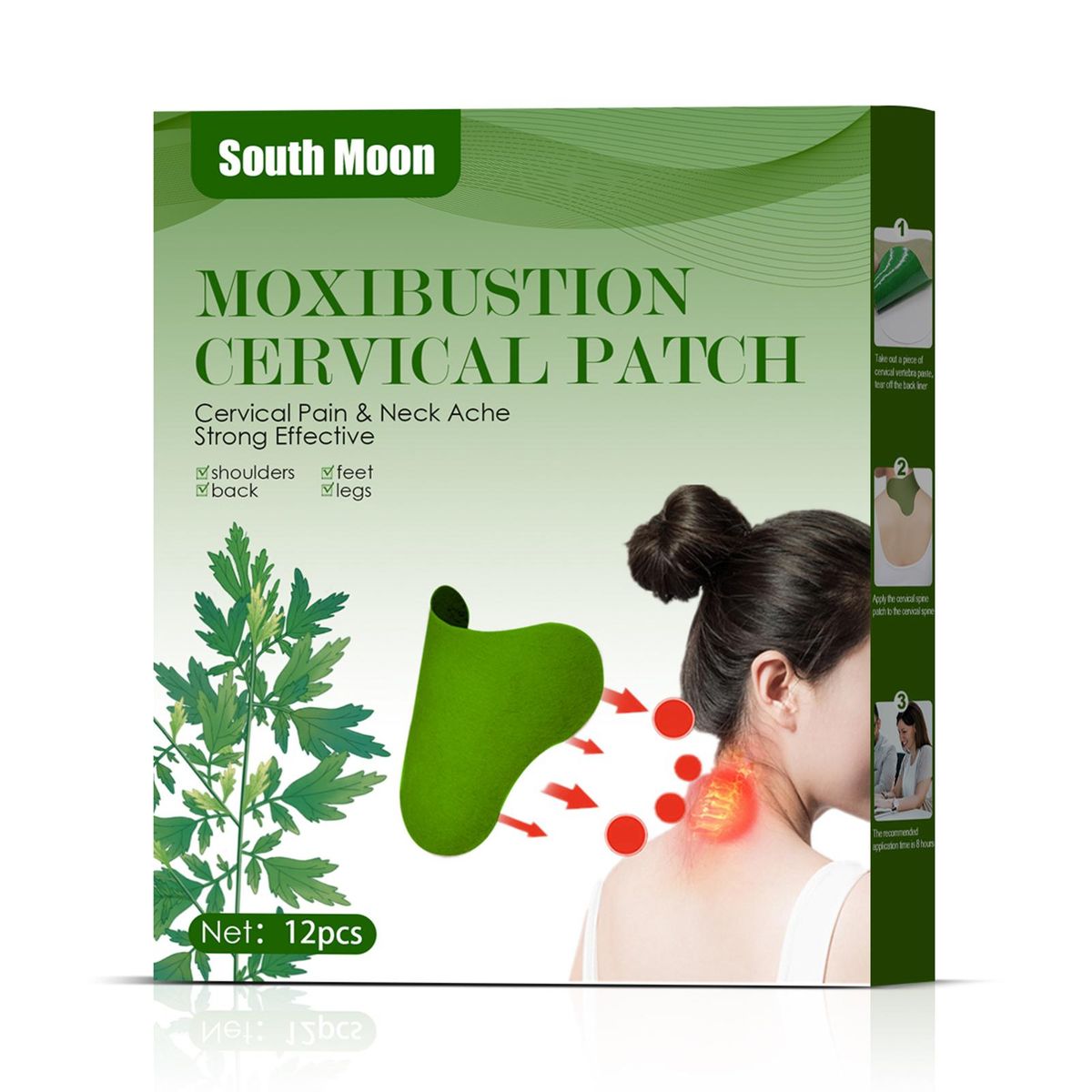 South Moon 12Pcs Non-woven Fabric Moxibustion Cervical Patches Cervical Pain Neck Ache Strong Effective for Shoulders Feet Back Legs