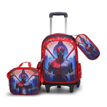 Boy Character 6 Wheel - 3 In 1 Trolley Bag With Lunch Bag And Pencil Case