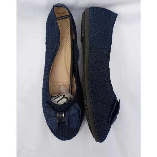 Butterfly Bow Ladies Socks Flat Office Shoe -Blue