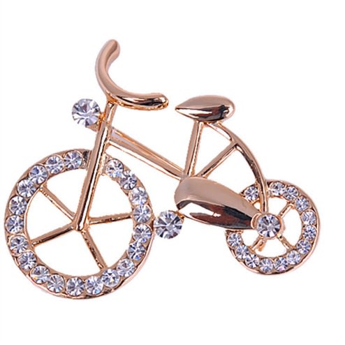 Alloy Rhinestone Bicycle Brooch Pin - Golden
