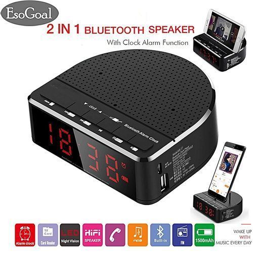 Digital Alarm Clock Radio With Bluetooth Speaker FM Radio. AUX-in.USB Port Bedside Led Alarm Clock