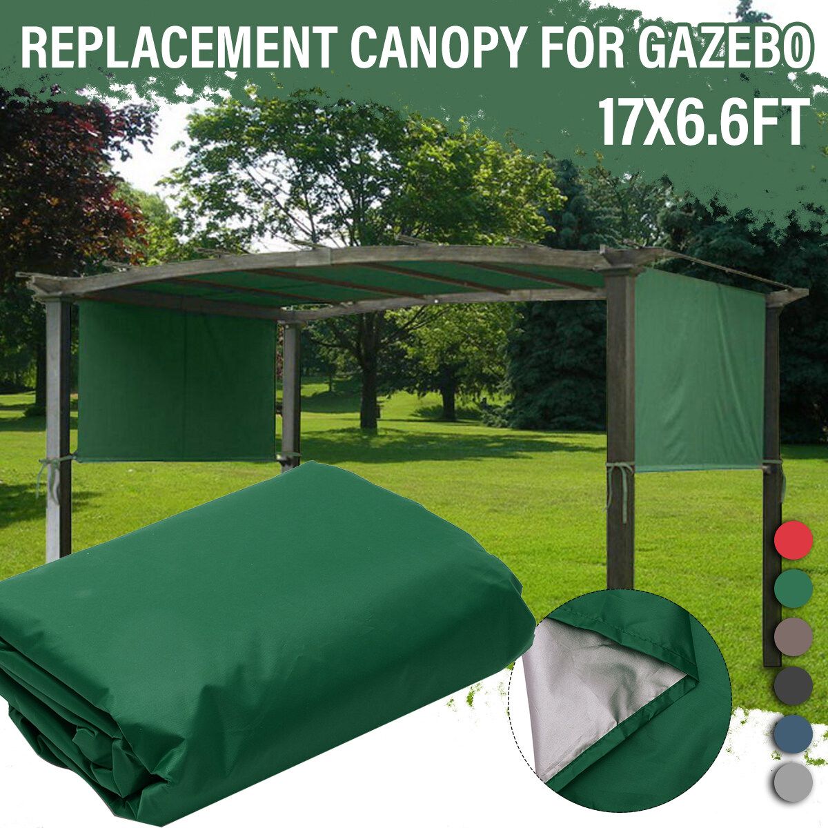 17x6.6FT Anti-UV Sun Shade Pergola Canopy Outdoor Camping Cover Gardening Patio Shelter Green