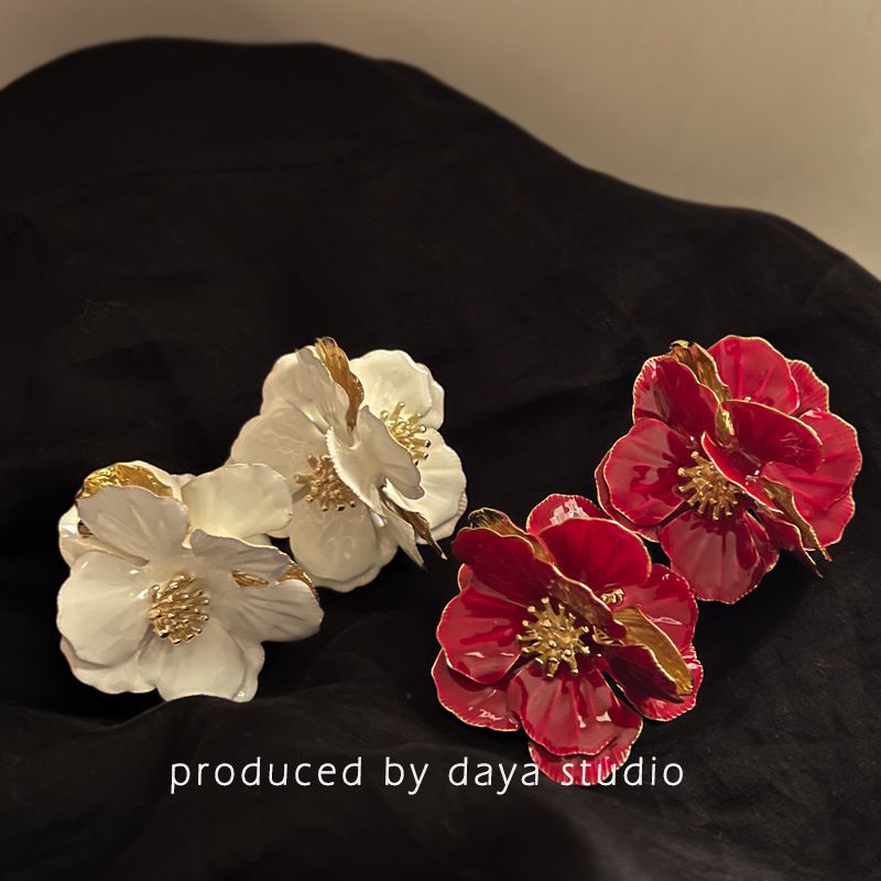 2 Pairs Camellia Three-dimensional Drop Glaze Flower Earrings