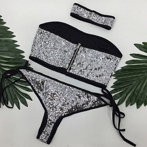 Fashion* Sexy Women Halter Bandage Suit Bling Sequin Underwear Set