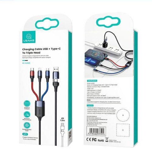 Usams U71 Charging Cable Usb + Type -c To Triple Head