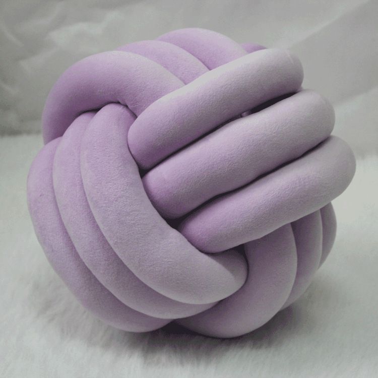 Knotted Plush Ball Design Round Throw Pillow-Three Share Purple