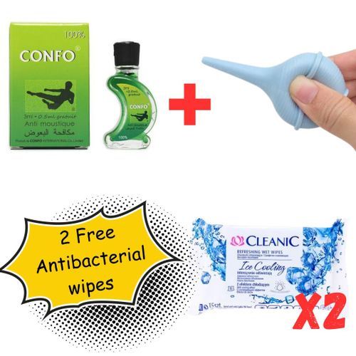 Confo Liquid Drops: Solution For Cold And Pain X1+ Ice Cooling Cleanic Antibacterial Wet Wipes X2 + Bulb Nasal Aspirator For Baby X1