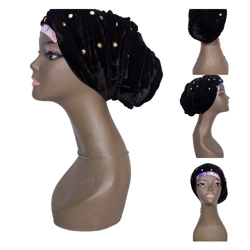 Embellished Classic Velvet Turban Wrap - Black