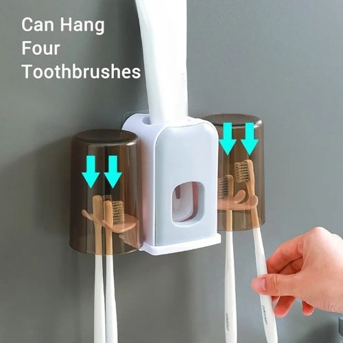Multi-functional Toothbrush Holder Wall Mounted Toothpaste Dispenser