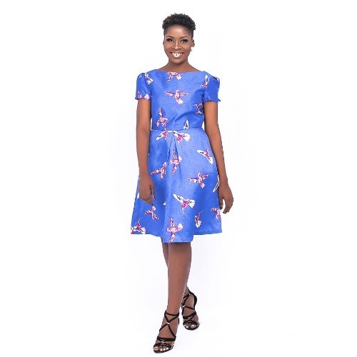 Canoe / Back Lapel Neckline, A-line Knee Length Dress With Inserted Side Pocket And Short