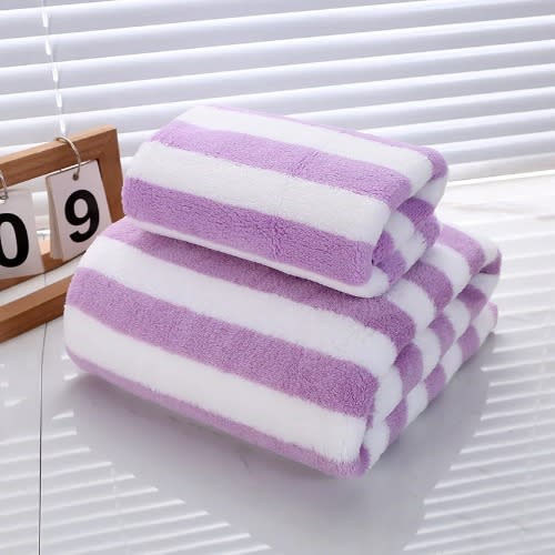 2 In 1 Towel Set - Super Soft Body And Face Towel- Large And Smaller Bathroom Towel - Purple
