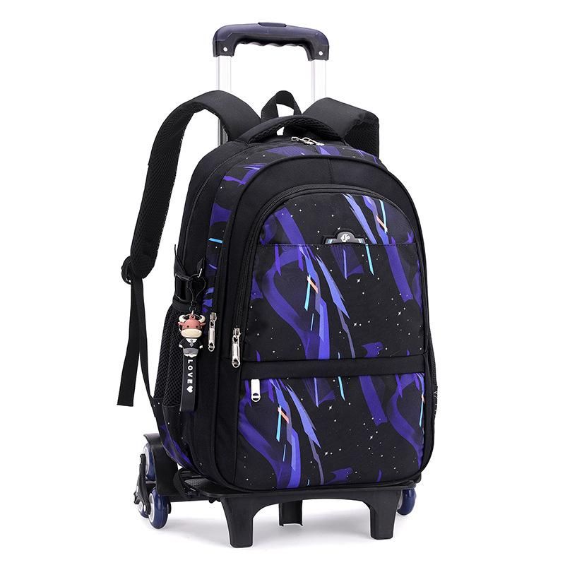 Natural Fish New Trolley School Bag Primary School Students Wholesale Boys Fashion Large Capacity Cross-border Best Selling Dinosaur Starry Sky Map Black Star Six Wheels