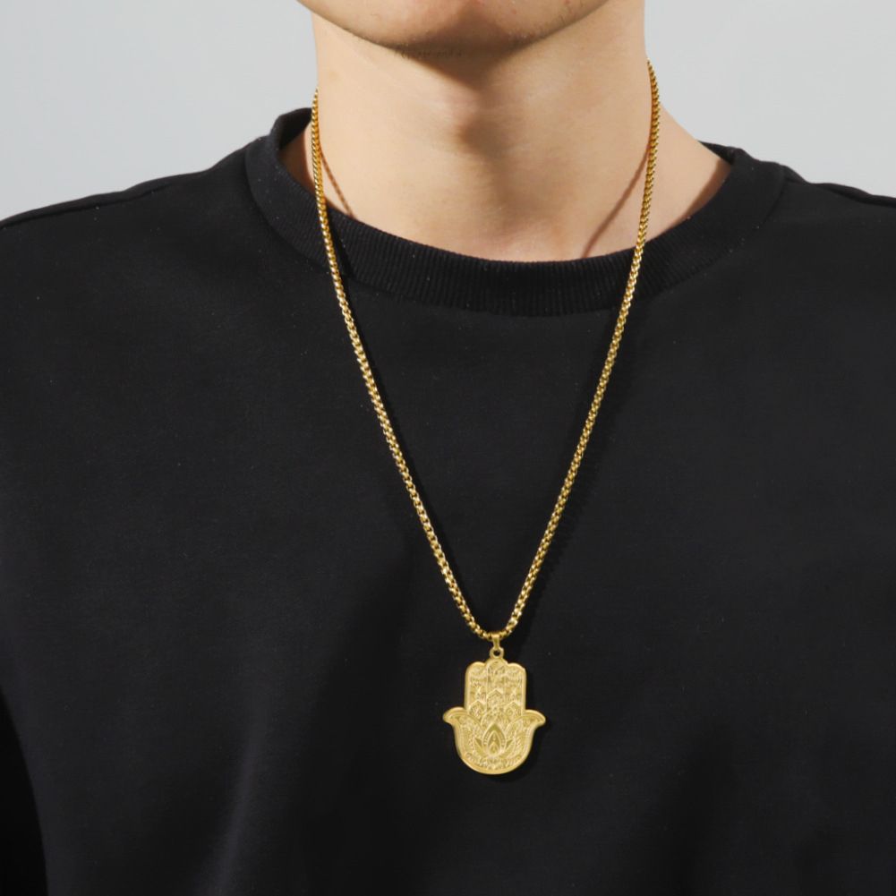 Gold White Lotus Stainless Steel Necklace For Men