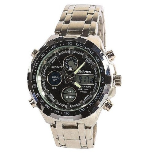 Men's LED Chain Wrist Watch- Silver - Black Face + Free Case