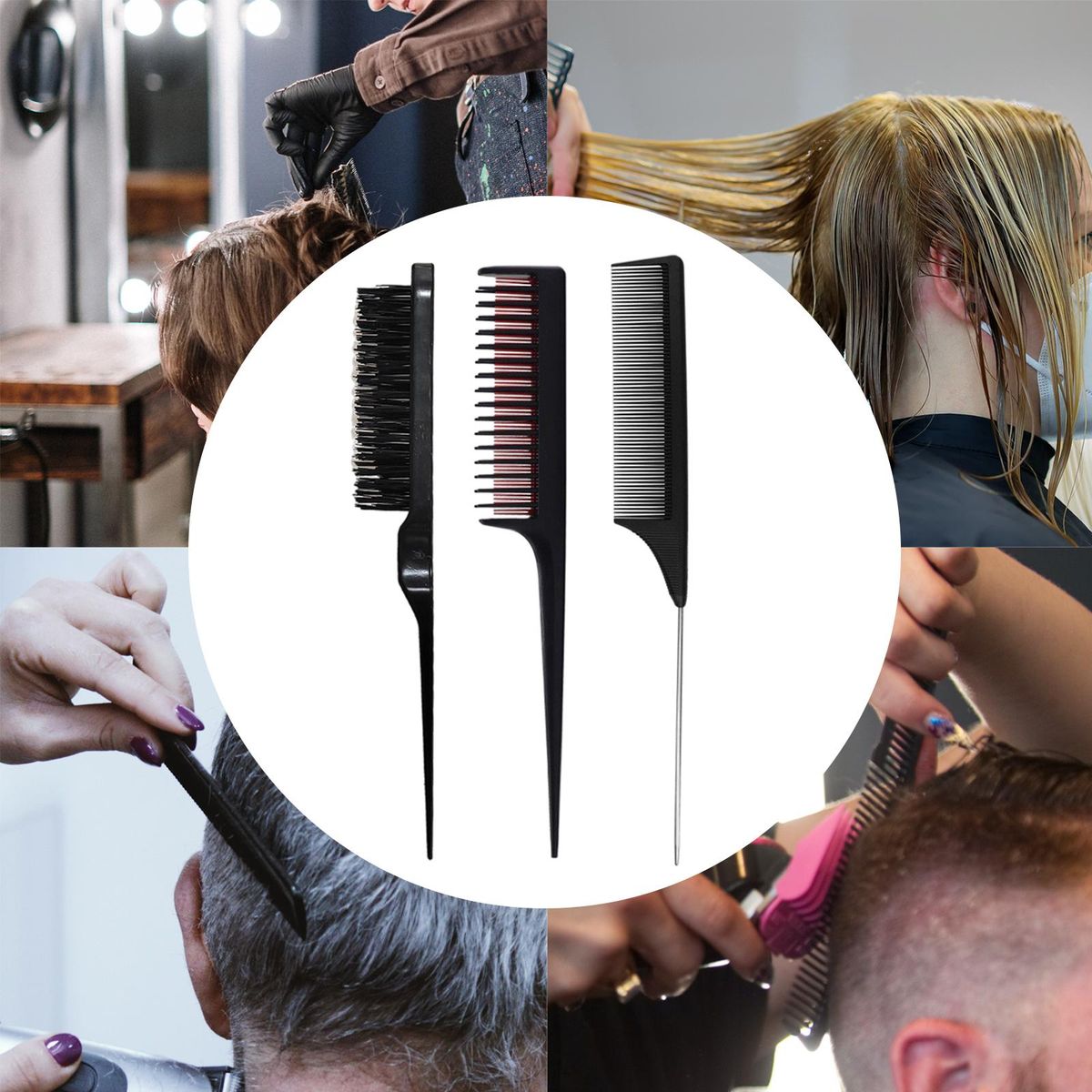 3Pcs Hair Brush Set Waves Pick Combs Combing For Salon Babies Black