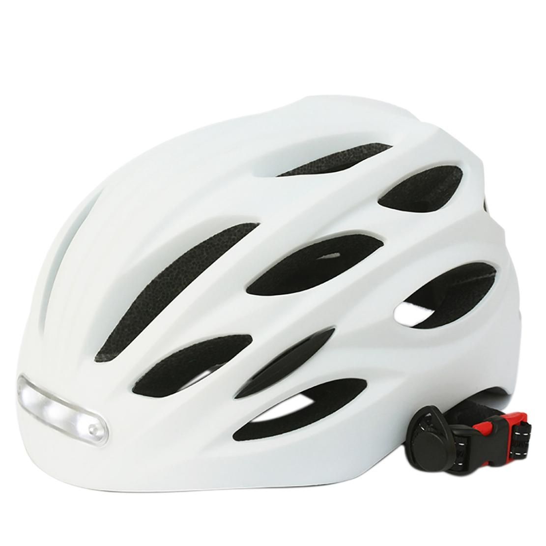 Bicycle Helmet with LED Front Rear Lights Women Men City Helmet Lightweight Bike Helmet for MTB Road Bike,White,M