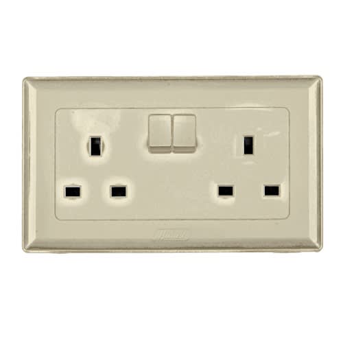 Himel Switched Socket, Advanced, 13 A, 250 V Ac, 2 Gangs, Gold || HWDAT13SG