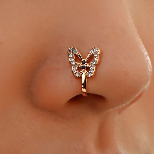 U-shaped Nose Ring Diamond Inlaid Butterfly Nose Nail Hole Free Nose Clip