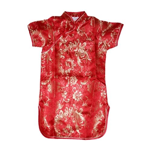 Girls Midi Short Sleeve Chinese Costume -red