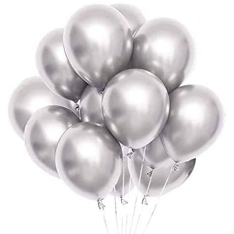 Chrome Metallic Balloons For Party - 50 Pcs - Silver